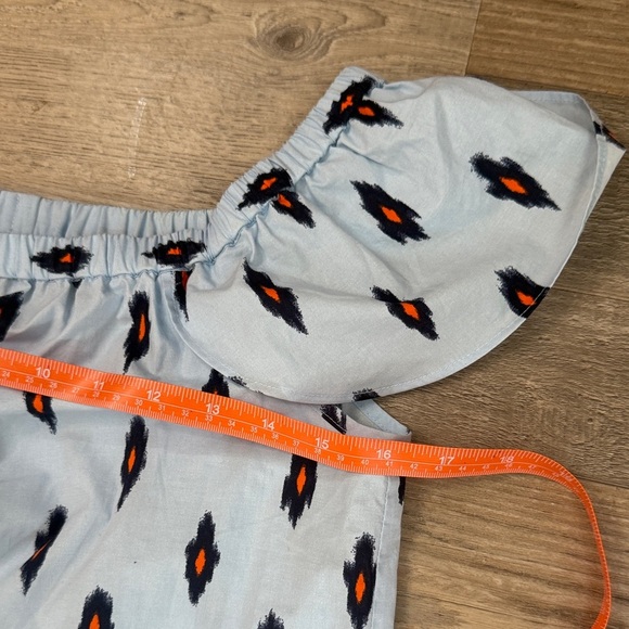 J. Crew Light Blue Off-Shoulder Dress with Black and Orange Accents size XXS - Picture 3 of 6